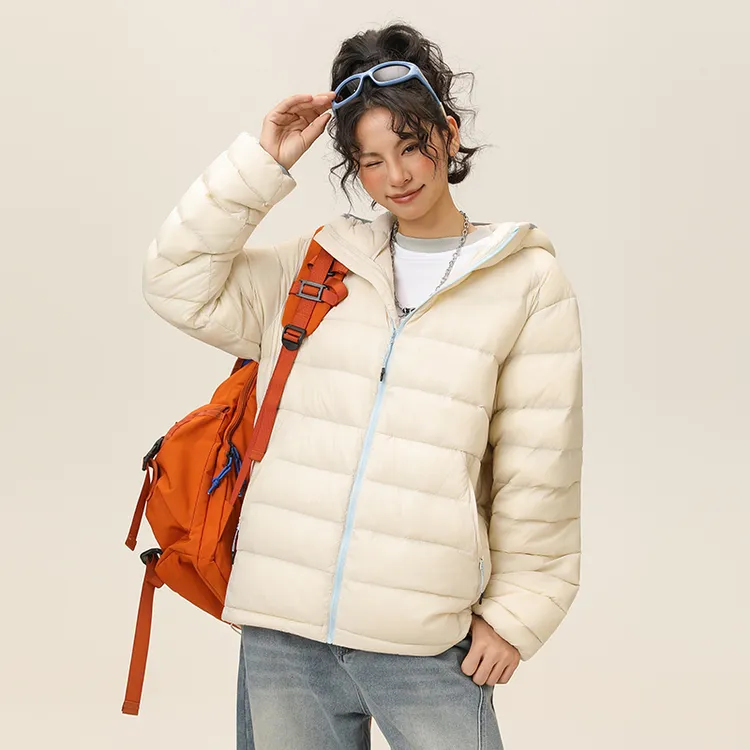 户外运动风羽绒服百搭连帽拉链情侣宽松收口袖保暖
