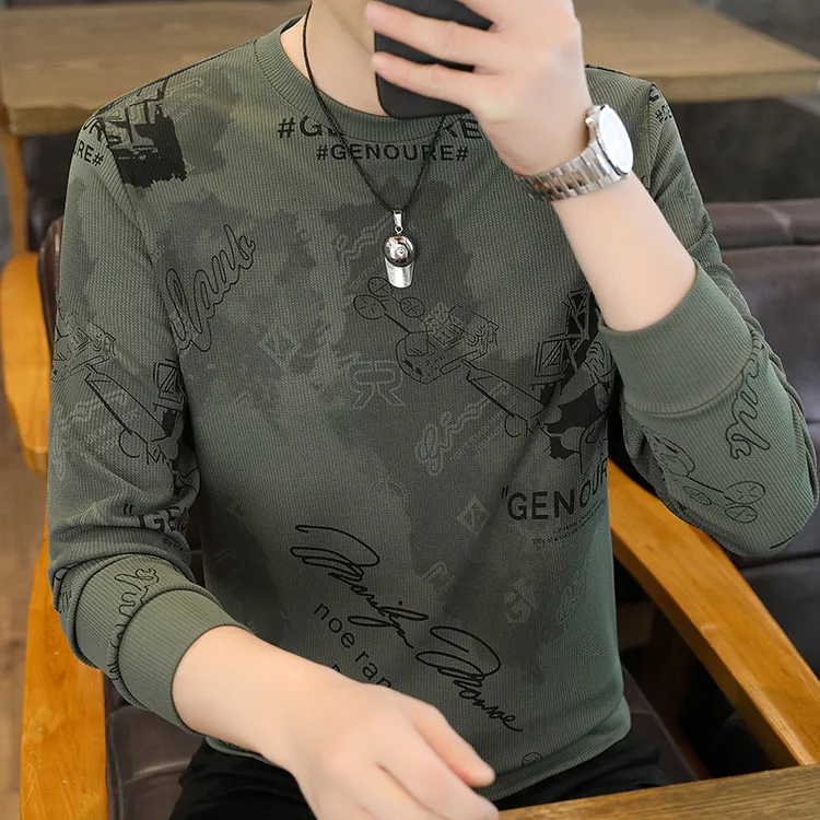 皕豹男装休闲圆领春秋时尚宽松长袖男士休闲打底卫衣百搭上衣