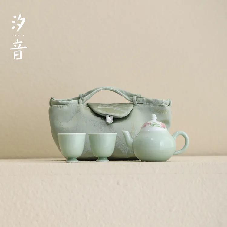 汐音釉下彩手绘百合花茶壶茶杯中式品茗杯家用一壶两杯功夫茶具