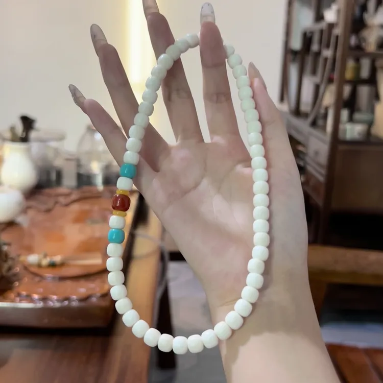 【非菩提根】原生态白玉菩提双圈手串天然菩提瓷白男女情侣手持