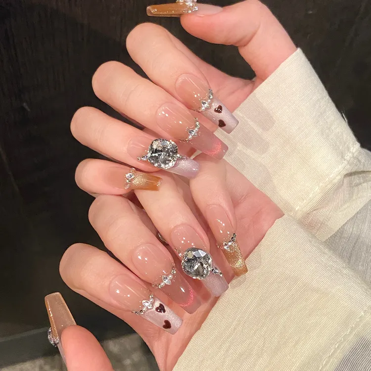 【甜妹心动】草莓甜心瓷温柔气质显辣妹爆闪钻渐变款式纯手工穿戴甲