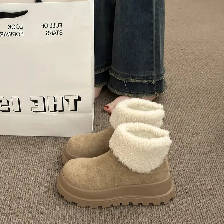 雪地靴女加绒厚底松糕鞋保暖2025新款冬季毛毛加厚棉鞋子马丁短靴