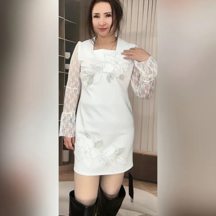 【127】秋冬新款修身气质钩花时尚连衣裙