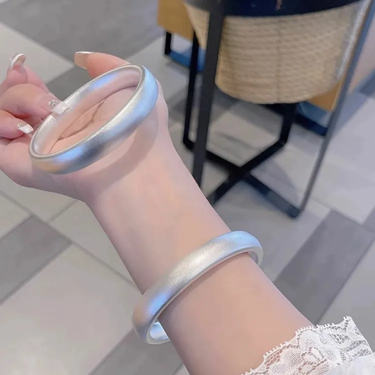 足银手镯 足银999.9古法素圈轮胎纯银手镯女闭口实心银镯子送女友