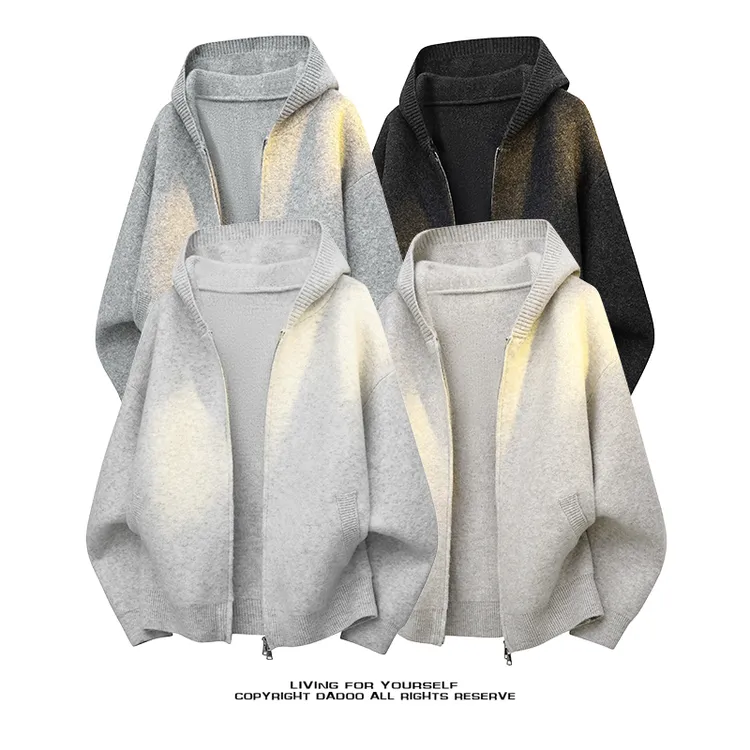 【李晨nic专属】美式开衫毛衣男连帽复古针织衫老钱风休闲情侣外套