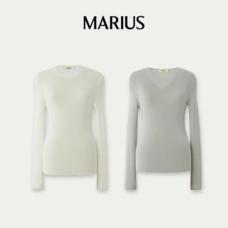MARIUS’柔光衫‘精致珠片半圆打底衫/V领打底衫