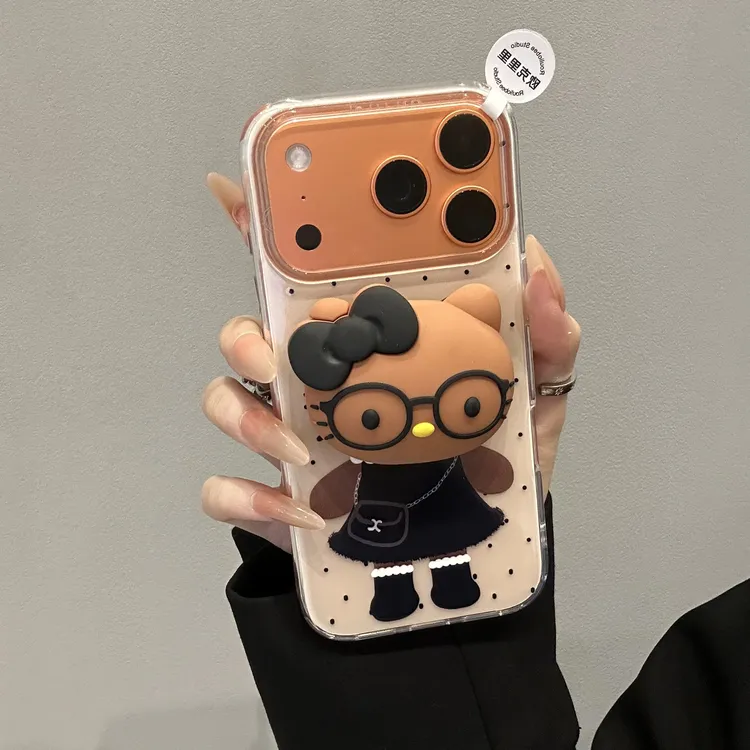 欧克里里黑皮珍珠Kitty支架适用苹果16/17手机壳华为vivo小米oppo