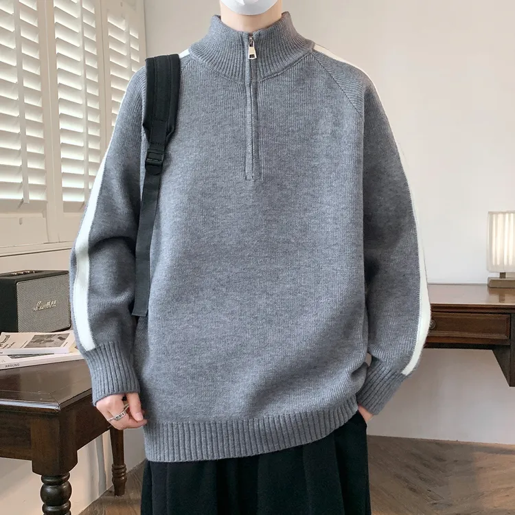 秋冬款半拉炼毛衣男孩青少年初中高中学生帅气大童针织打底衫上衣