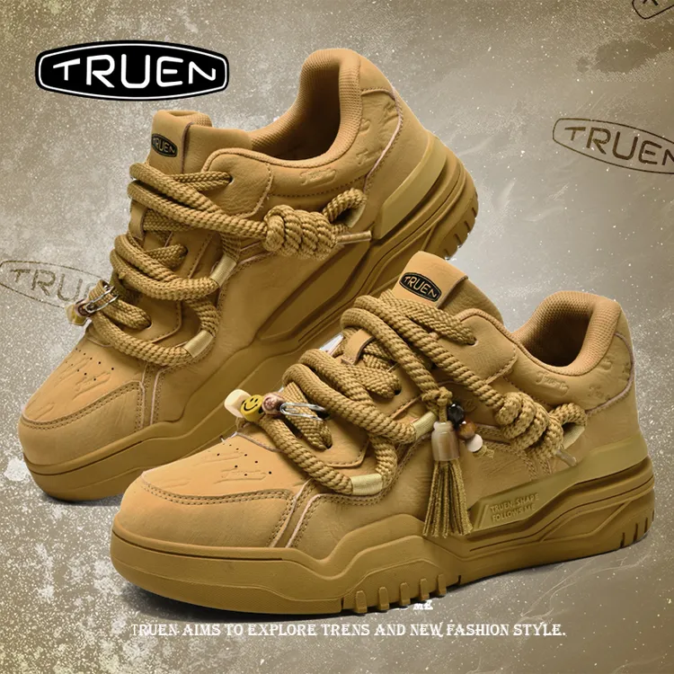 真恩板鞋复古小麦色冬季防水防滑高级感痞帅小众原创设计面包潮鞋