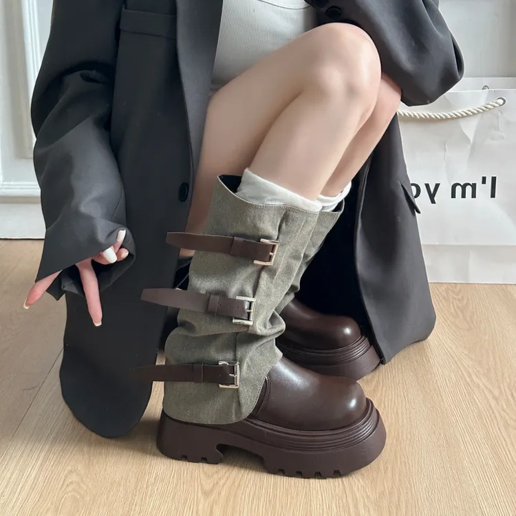 TYFLX1A9秋季新款骑士靴秋冬琥珀流光风显瘦显腿长瘦瘦靴裤管靴