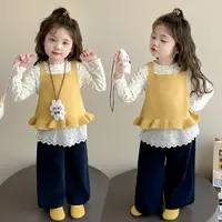 女童秋季韩版套装2025背心新款宝宝洋气针织打底儿童三件套