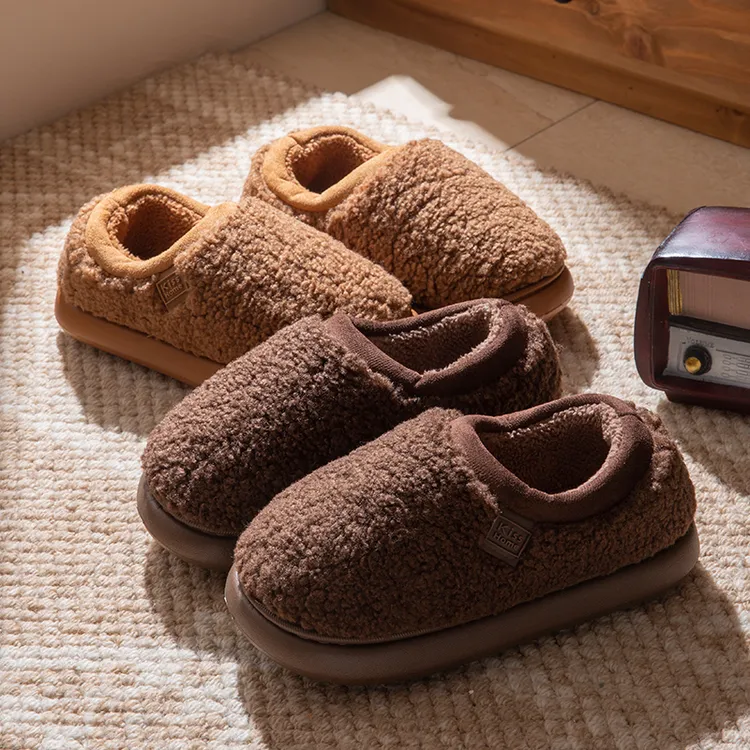 2025冬天小面包新款男女包跟棉鞋厚底居家外穿防滑毛毛加绒拖鞋