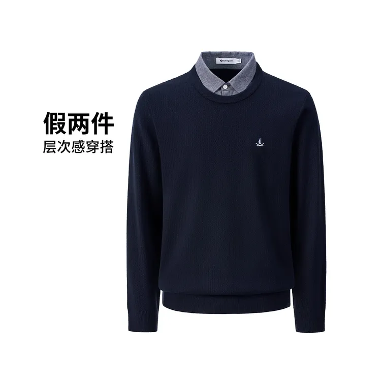 [假两件]navigare小帆船双领针织衫男士时尚套头毛衣1144015316商品图