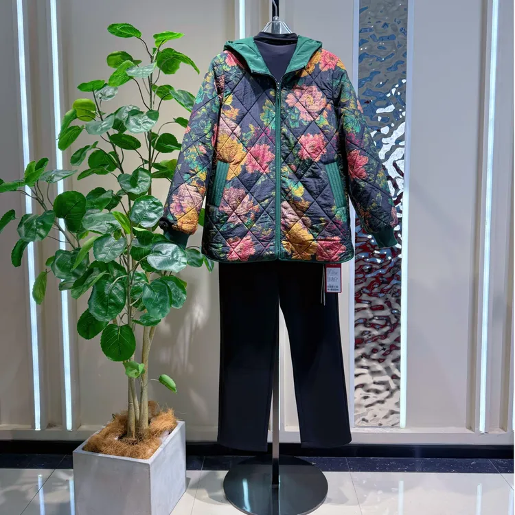 JIANKUAN 花开富贵连帽棉服 JN4M037 衣长66