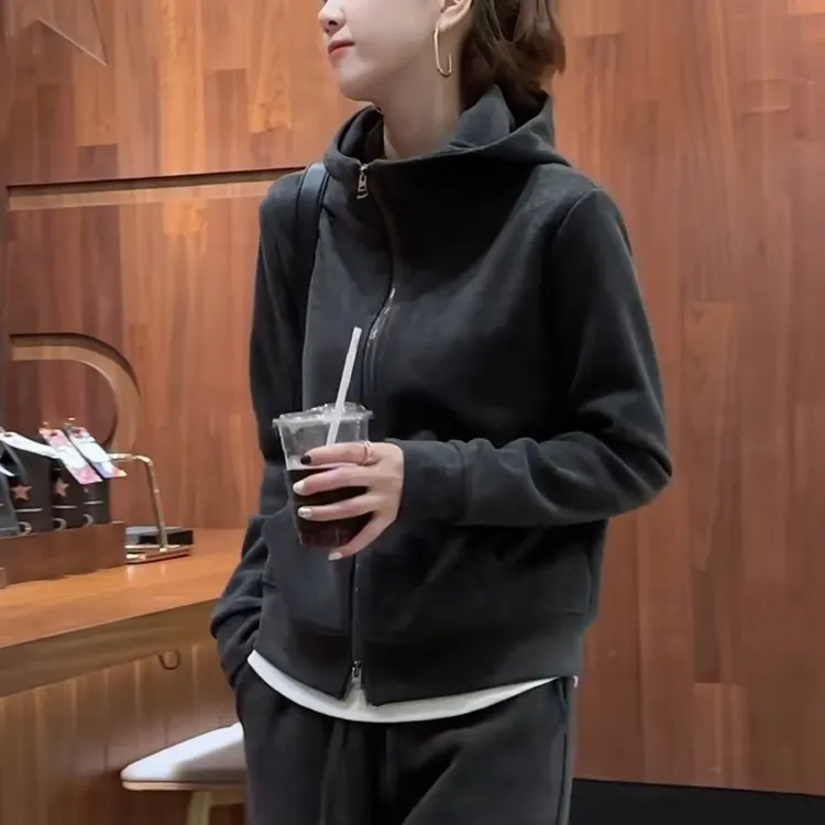 休闲时尚运动套装女2025秋冬新款慵懒风洋气连帽卫衣阔腿裤两件套