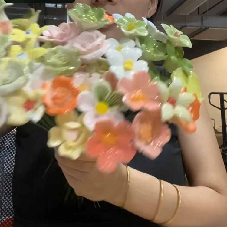 景德网红高温陶瓷摆地摊手捏花束永生花真diy新娘手捧花创意礼品