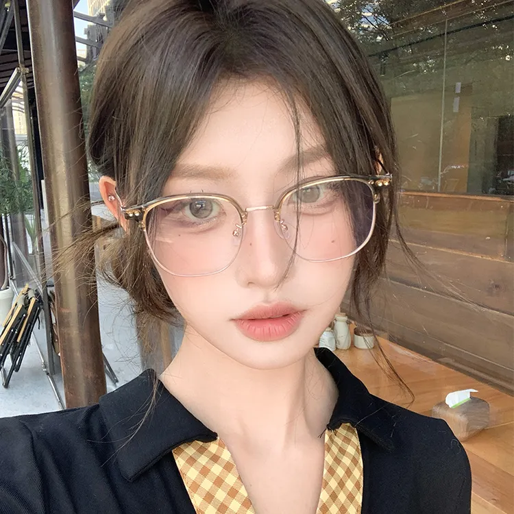 槑槑哒半框近视眼镜男女通用可定制度数显脸小时尚百搭光学眼镜框