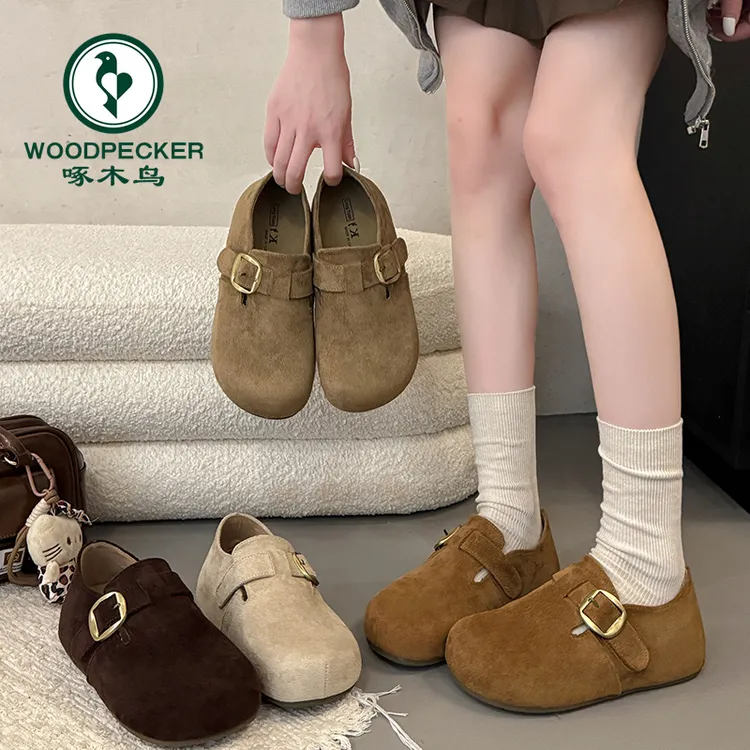 啄木鸟内增高厚底勃肯鞋女2025秋新款复古一脚蹬全包外穿博肯单鞋