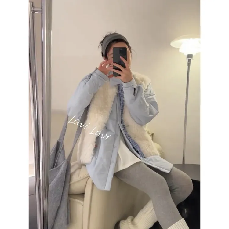 MARIE.COCO日系温柔风毛绒绒软糯马甲外套叠穿加厚棉服上衣两件套