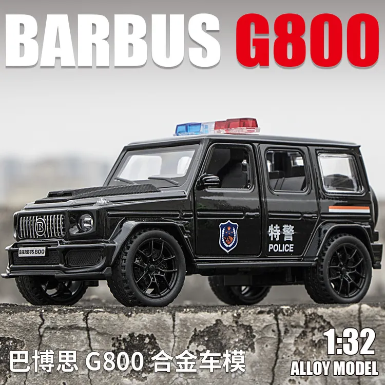 建元1:32巴博斯G800大G警车开门回力合金声光回力仿真汽车模型车