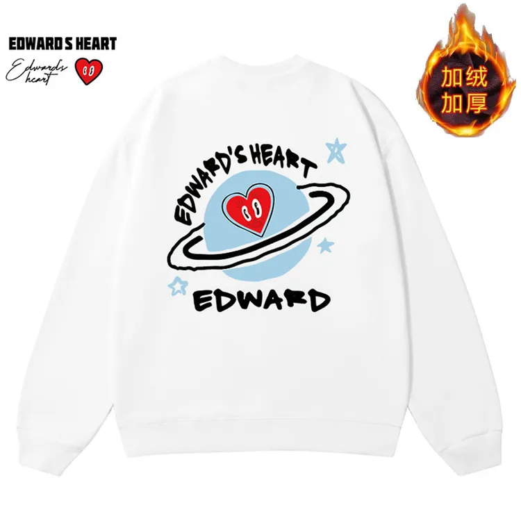 爱德华桃心【正品】圆领卫衣加绒印花卫衣休闲卫衣上衣加厚潮流国潮