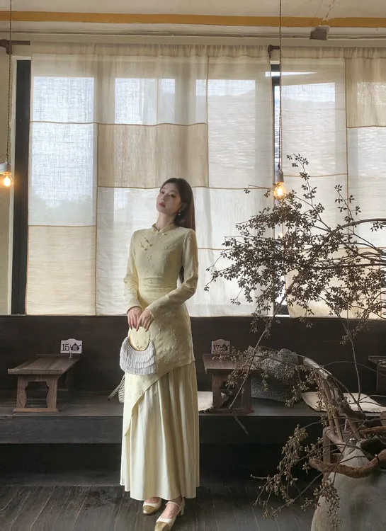 EIA一尧新中式国风【玉芙蕖】清冷气质刺绣旗袍连衣裙千金感假两件