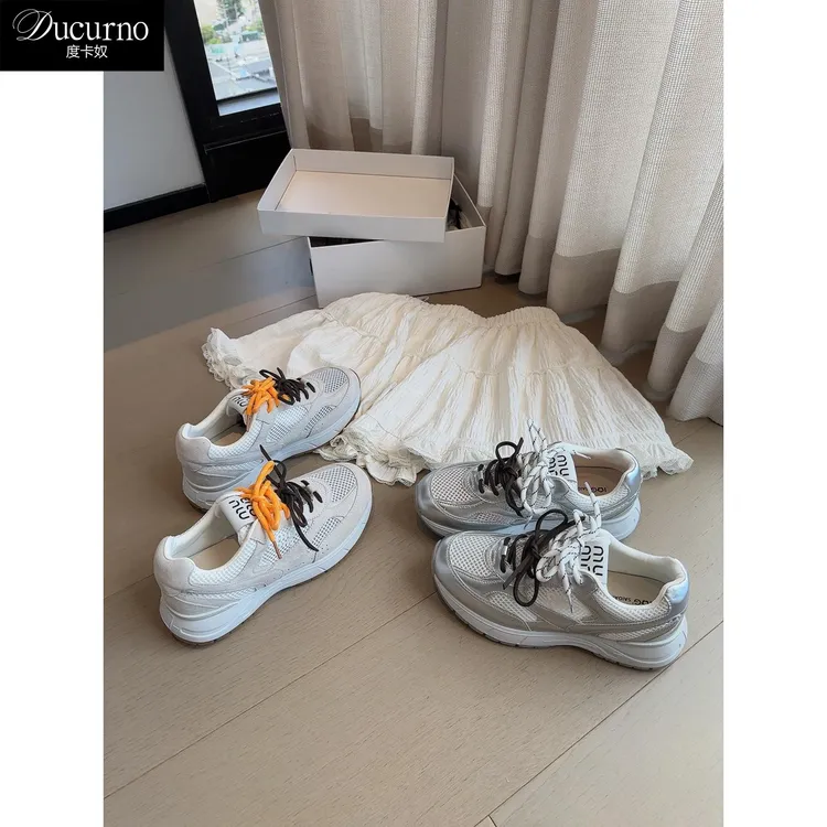DUCURNO 覆古老爹鞋女2025新款夏季网面透气厚底运动德训鞋女鞋子