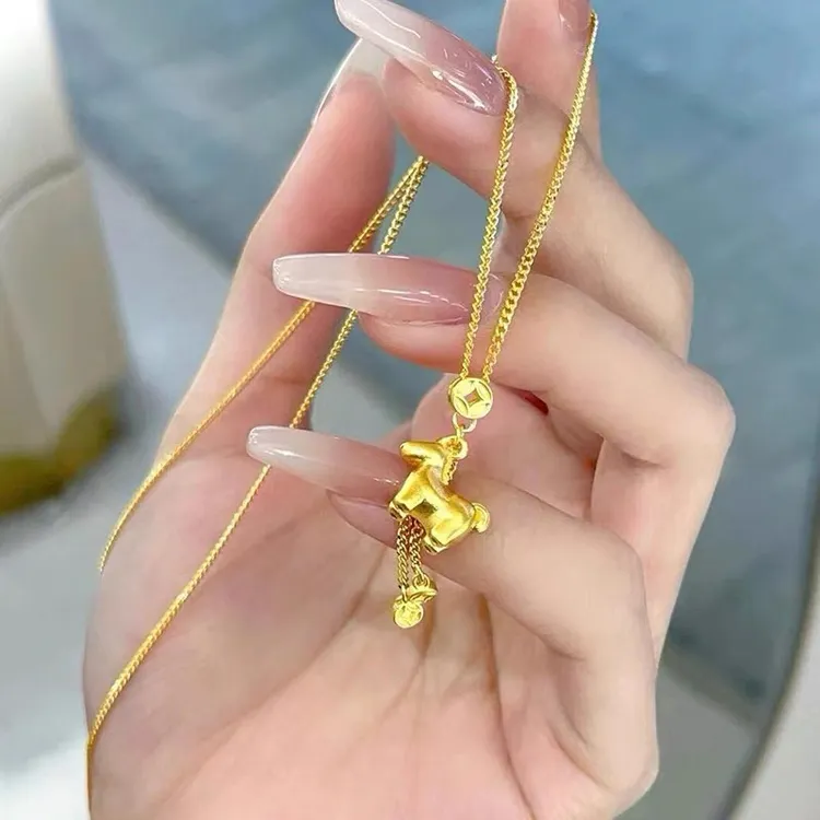 足金999马上有钱黄金色项链女生肖马锁骨链小马驹金钱币新年送礼
