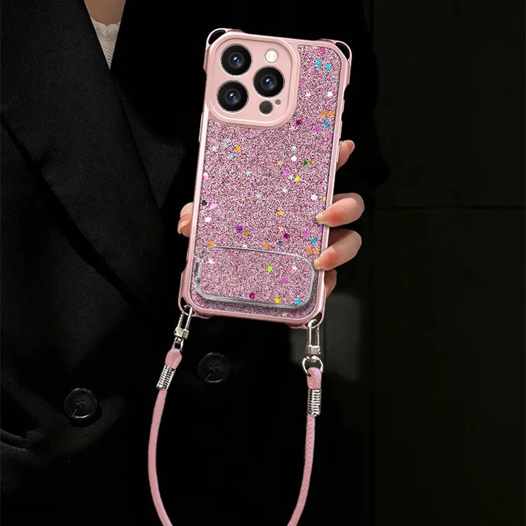 星星闪粉适用苹果16Pro四角挂绳闪钻iPhone17全包15Promax手机壳商品图