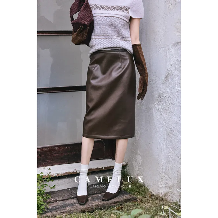 【Camelux线】御姐皮裙 高腰显瘦包臀裙开叉半身裙 QQA4019