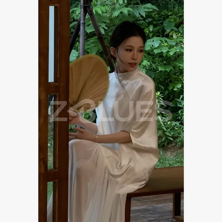 Z.blues【美神降临】网纱拼接 阔版长款醋酯连衣裙YZJYJ0085