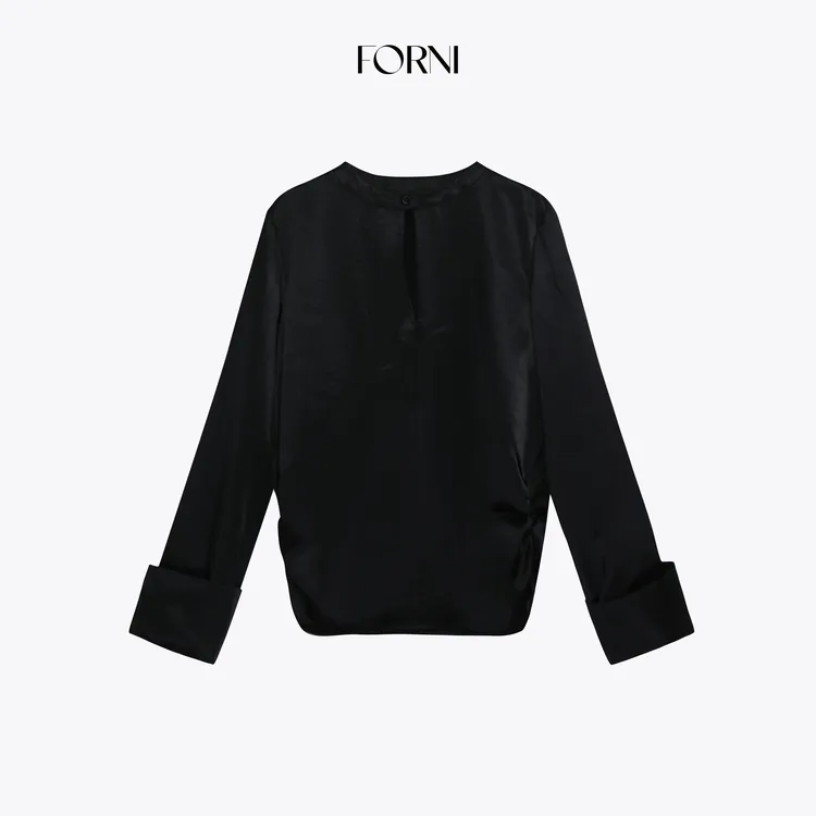 FORNI 通勤T台秀 品质通勤高智优雅镂空缎面捏褶衬衫2025秋