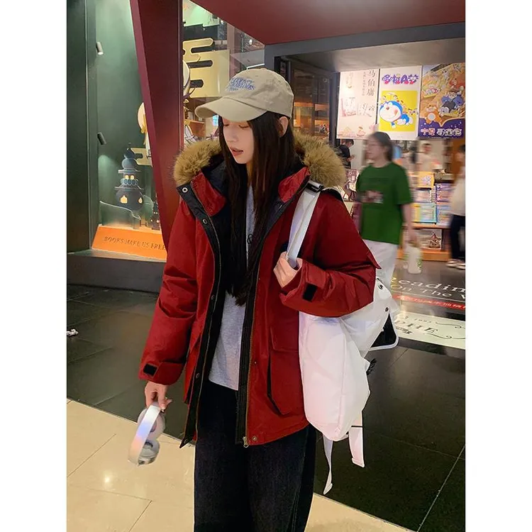 2025冬季新款服女短款冲锋衣加厚工装袄连帽时尚韩版衣外套