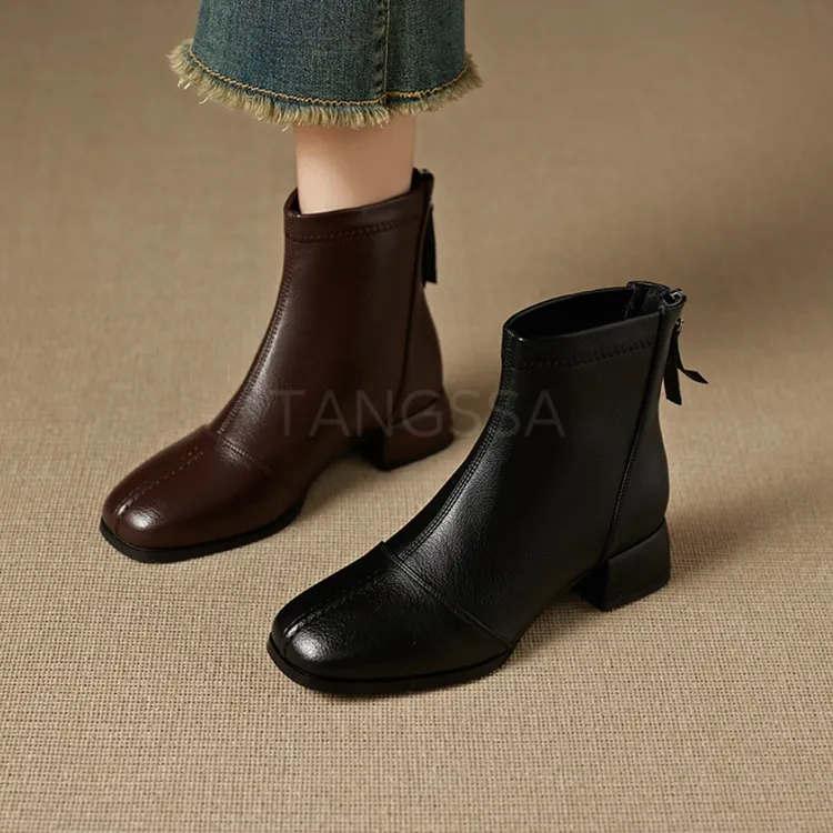 【TANGSSA】3CM秋冬冬季学院风马丁靴真皮瘦瘦靴靴子圆头女靴7022
