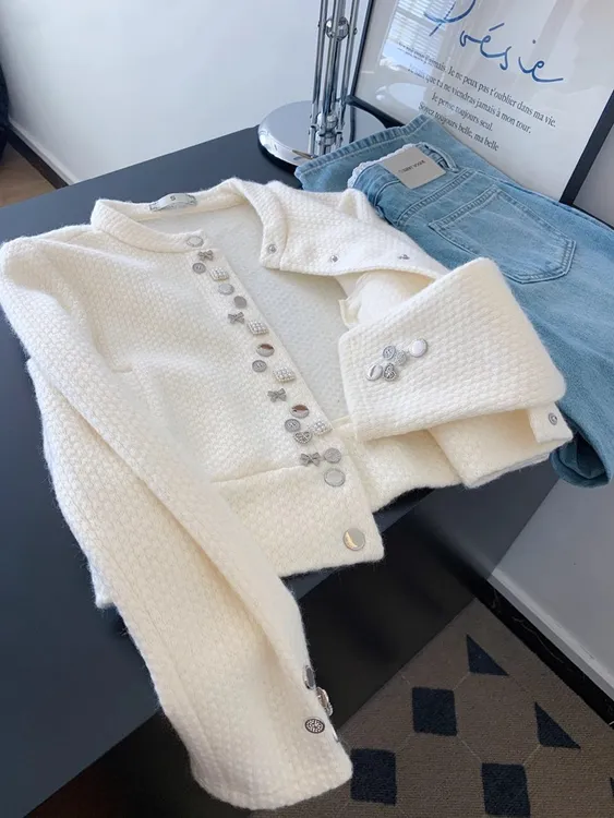 小香风白色休闲夹克外套女士小个子正肩设计感小众2025新款秋季