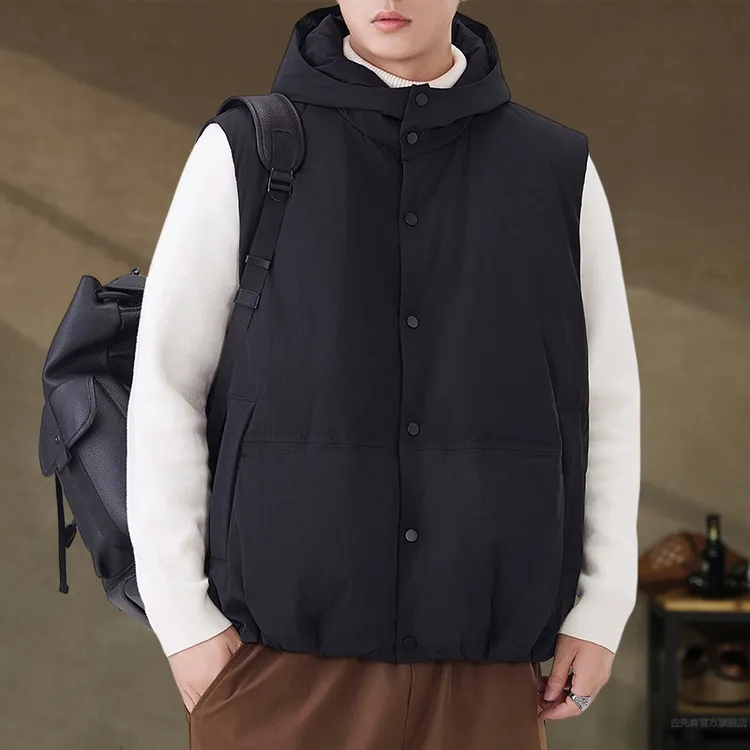 高端美式90鸭绒连帽羽绒马甲男士外套秋冬季户外防寒保暖羽绒背心