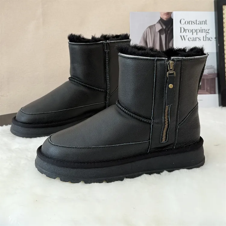 UZ2407全羊毛雪地靴男款皮毛一体防水防滑户外100%真羊毛雪地靴男