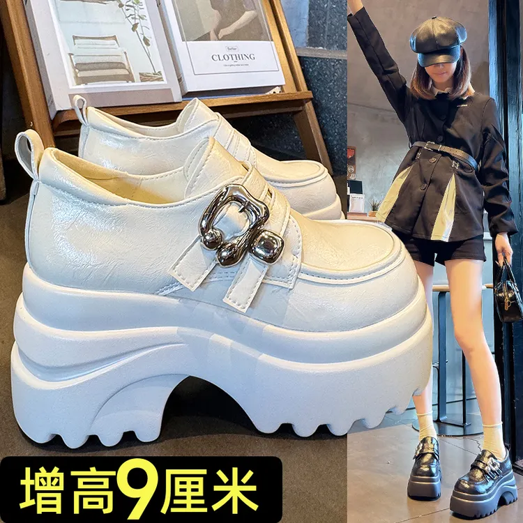 法式英伦风小皮鞋女2025新款厚底松糕鞋百搭小个子增高白色乐福鞋
