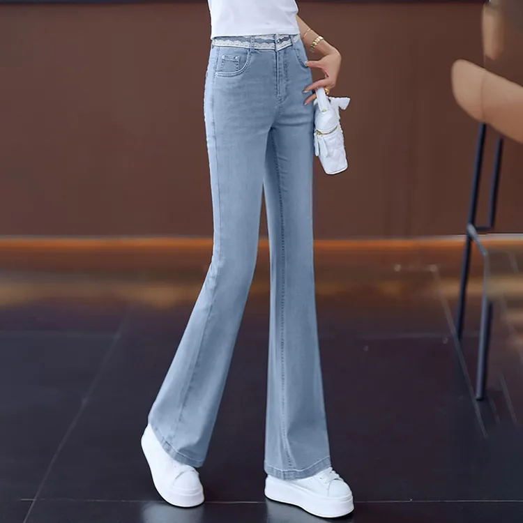 浅蓝色微喇牛仔裤女2025年夏季新款百搭修身显瘦弹力垂感马蹄裤子