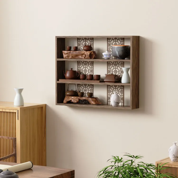 博古架实木中式壁挂式茶架子置物架墙上简约现代客厅多宝阁格子架