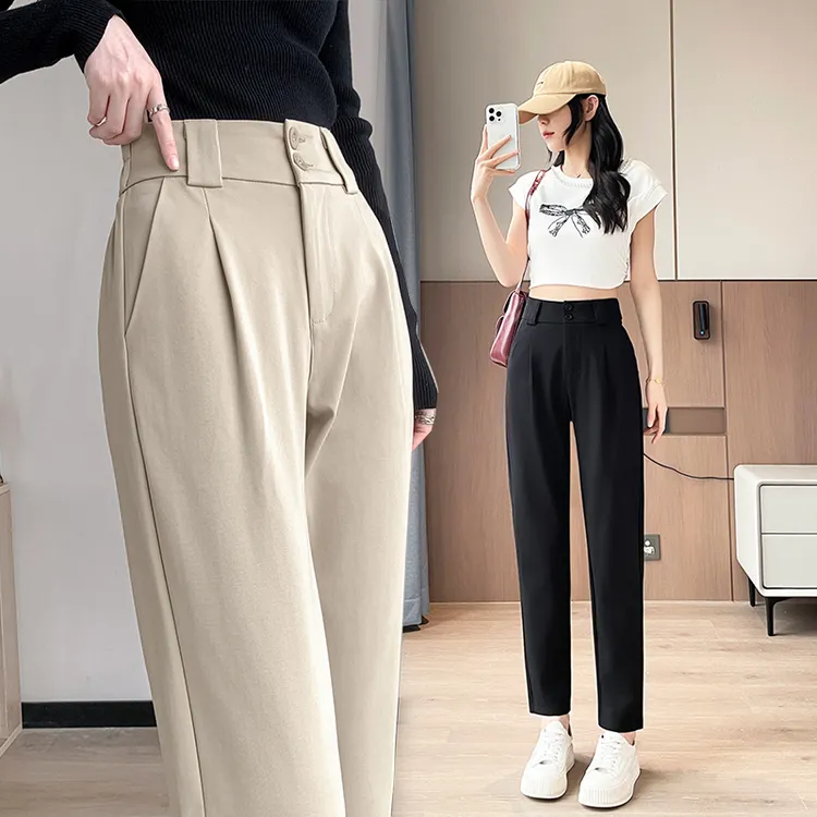 宽松弹力高腰显瘦休闲裤女春季新款慵懒风时髦洋气薄款设计感长裤