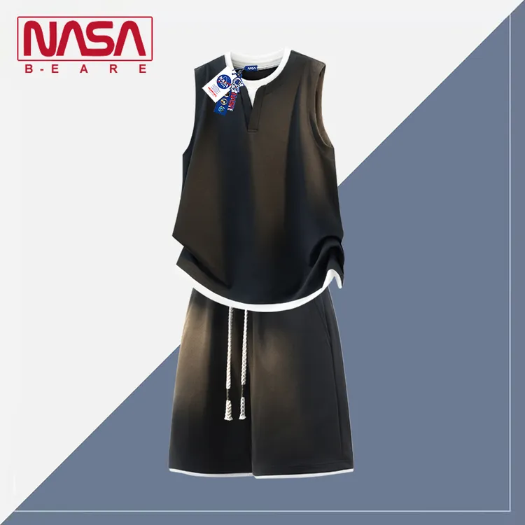 NASA联名透气无袖t恤男夏季潮流时尚套装休闲穿搭背心短裤两件套