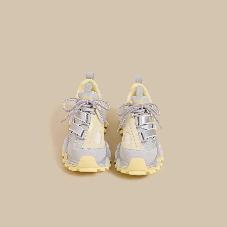 ins透气百搭厚底老爹鞋夏季潮流老爹鞋黄色拼接魔术贴休闲运动鞋