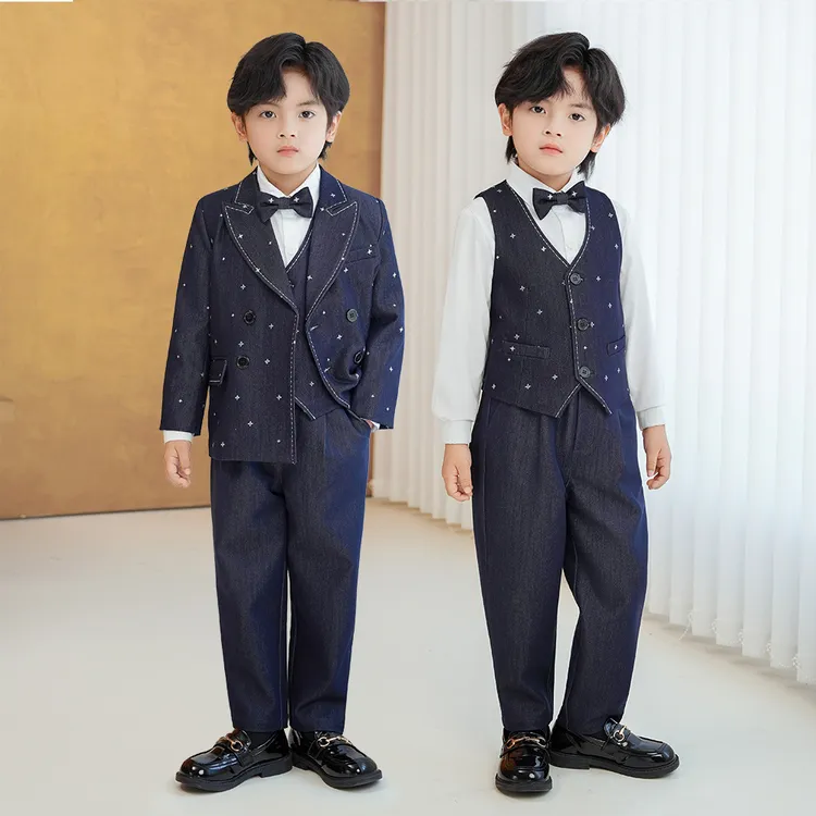 男童西装礼服秋款英伦风时尚马甲套装宝宝周岁花童主持演出服