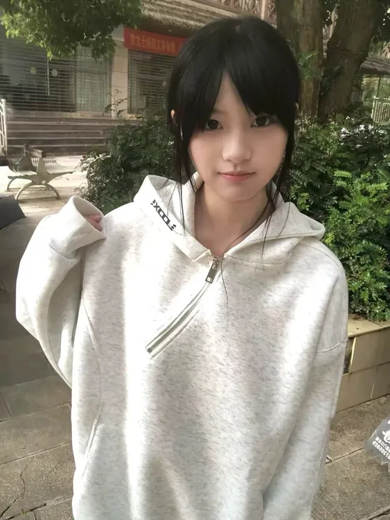 伶落旧人2025新款字母印花拉链重磅帽衫卫衣女秋季慵懒风外套上衣