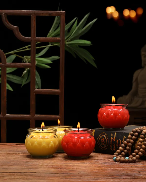 禧之优品玻璃平口莲花花头足24小时供灯纯酥油火光稳定家用蜡烛