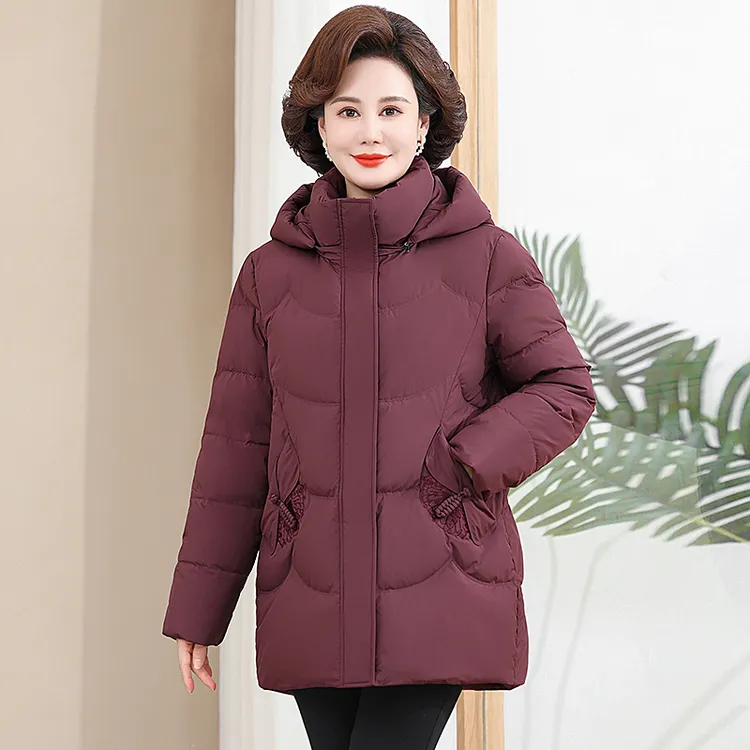 中老年妈妈装羽绒服冬季加厚中老年人时尚中长款外套50岁60女士