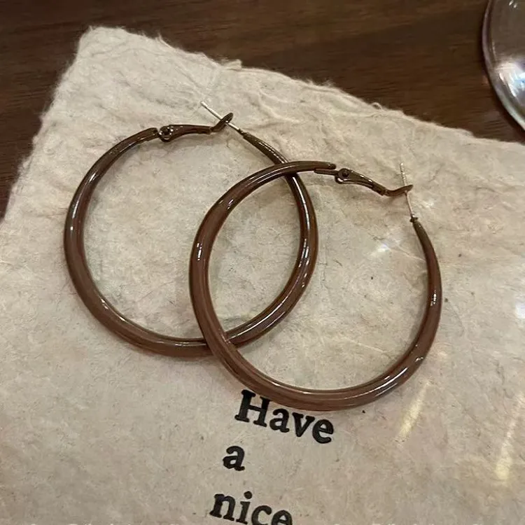 铜合金耳饰 【千禧辣妹】咖色大耳圈气质洋气~经典耳环 A26