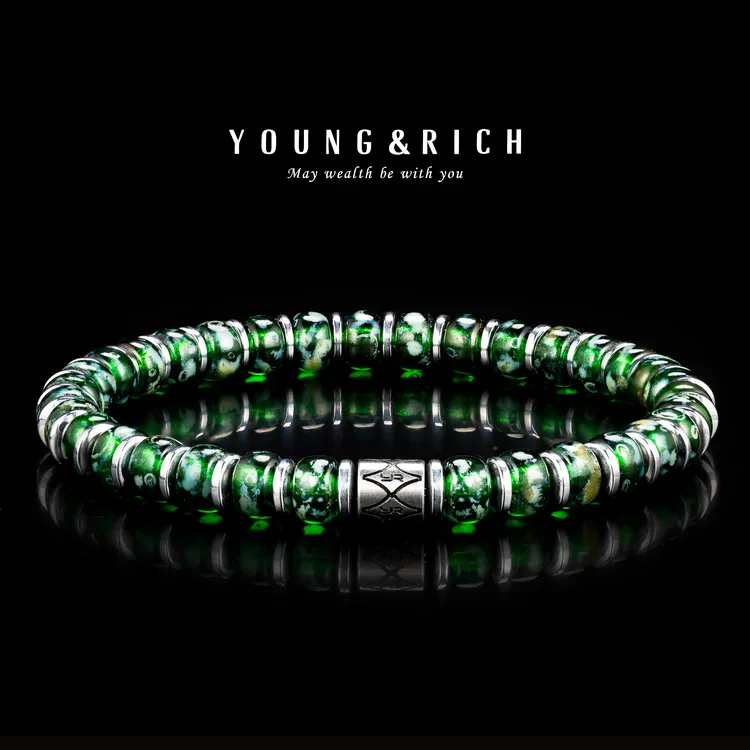 YOUNG&RICH 钛钢琉璃手链 6MM绿洲手串男士高级感欧美风新年礼物