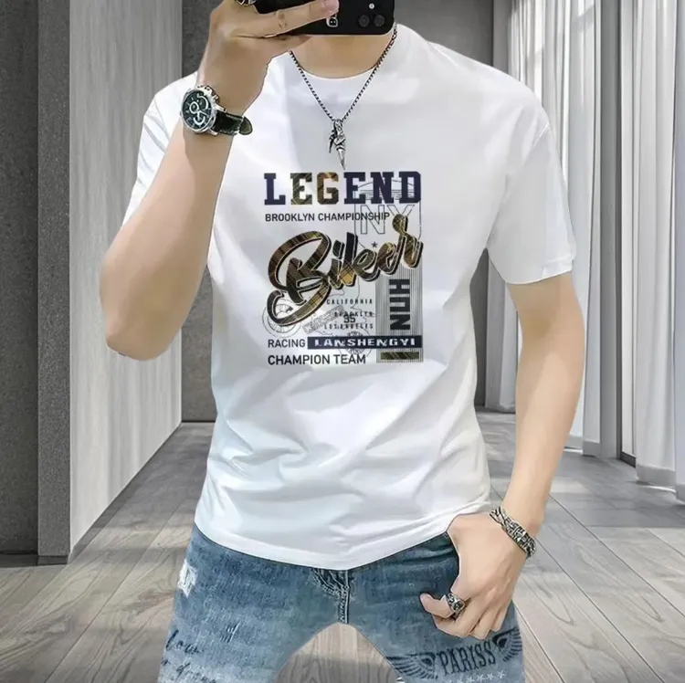 男士短袖t恤夏季潮牌男装休闲时尚印花半袖男体恤ins修身百搭圆领